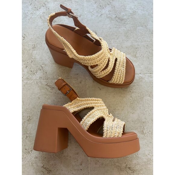 Clergerie Paris Natsu Platform Woven Raffia Block Heel Slingback Sandals Sz 38.5 - Picture 1 of 13